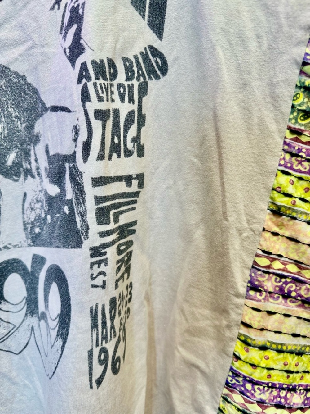 Janis Joplin Graphic Tee with Kantha kimono sleeves- Poncho style - Picture 6 of 9